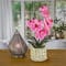 21" Pink Orchid Flower In White Basket